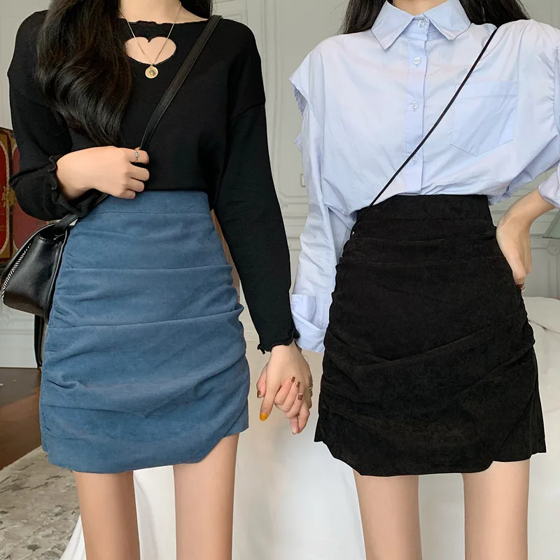 Ladies High Waist Blue Black Skirt Black - Shop at LoveMi