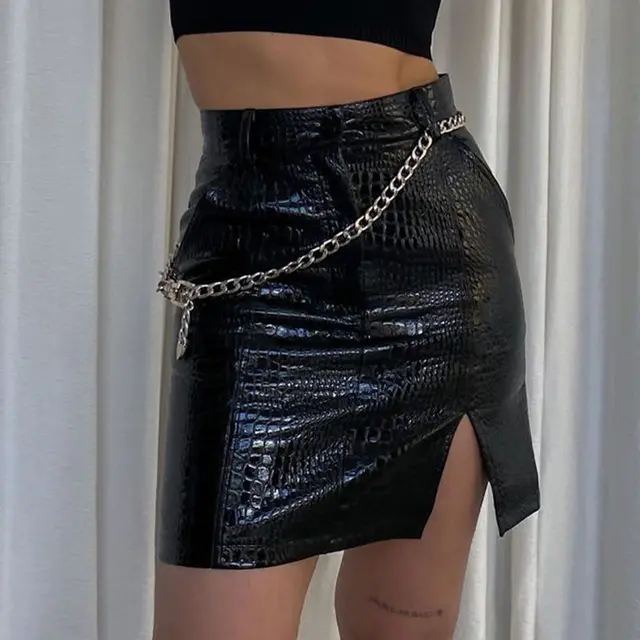 Women Side Slit Solid Color Beltless Hip Skirt Black - Shop at LoveMi