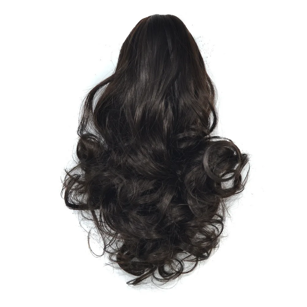 Fake Ponytail Short Curly Hair Claw Clip Realistic Pear Flower Chemical Fiber - Brownblack