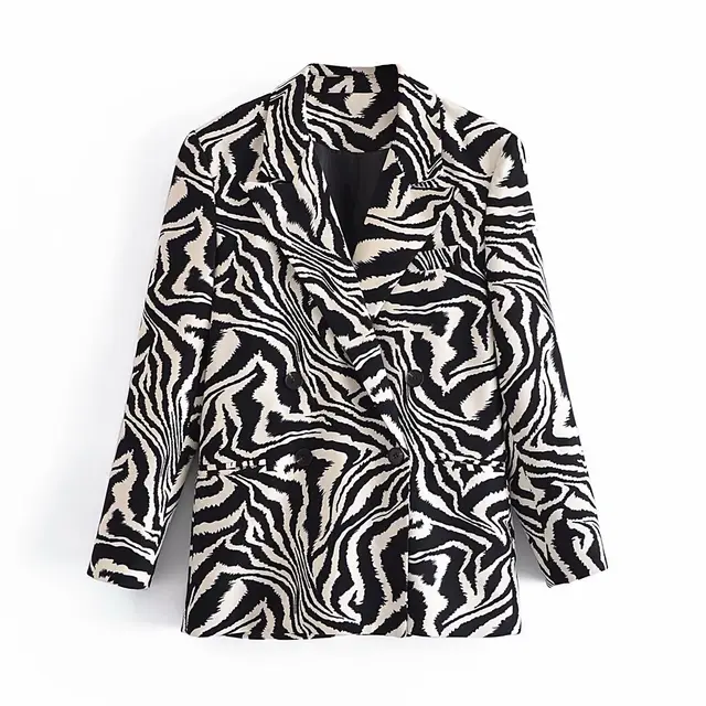 Women's Autumn Zebra Print Woolen Blazer Black And White - Shop at LoveMi