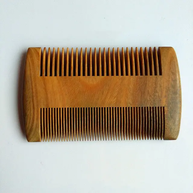 Simple Retro Double sided Peach And Beech Comb 10Cm Green Sandalwood Comb - Shop at LoveMi
