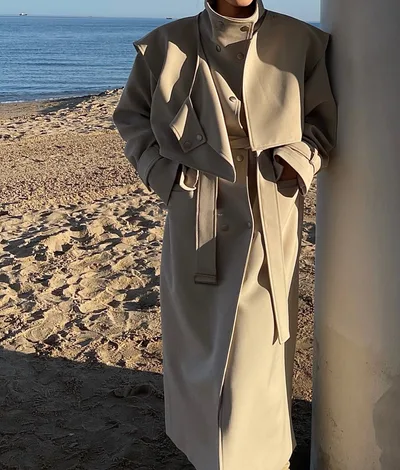 Temperament Commuter Belted Solid Color Windbreaker Jacket Apricot - Shop at LoveMi