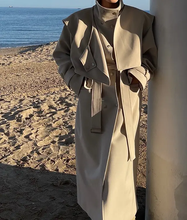 Temperament Commuter Belted Solid Color Windbreaker Jacket Apricot - Shop at LoveMi