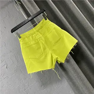 Ripped Denim Shorts Women's Fashion High Waist Loose Hot Pants - Fluorescent Yellow - View 1