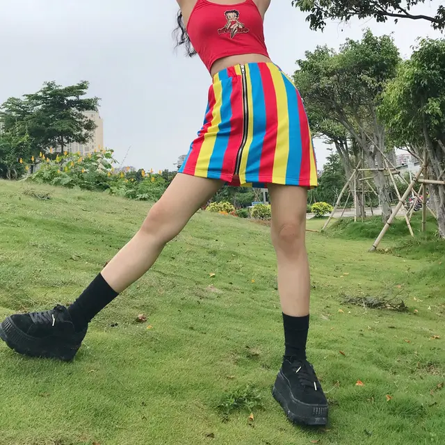 Fashion Color Striped Zipper A line Bag Hip Waist Waist Skirt Color - Shop at LoveMi