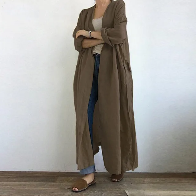 Women's Casual Long Sleeved Long Trench Coat Coffee - Shop at LoveMi