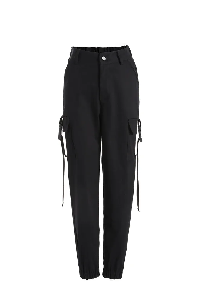 Women's New Style Streamer Bag Buckle Casual Pants Black - Shop at LoveMi