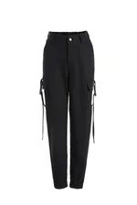 Women's New Style Streamer Bag Buckle Casual Pants - Black
