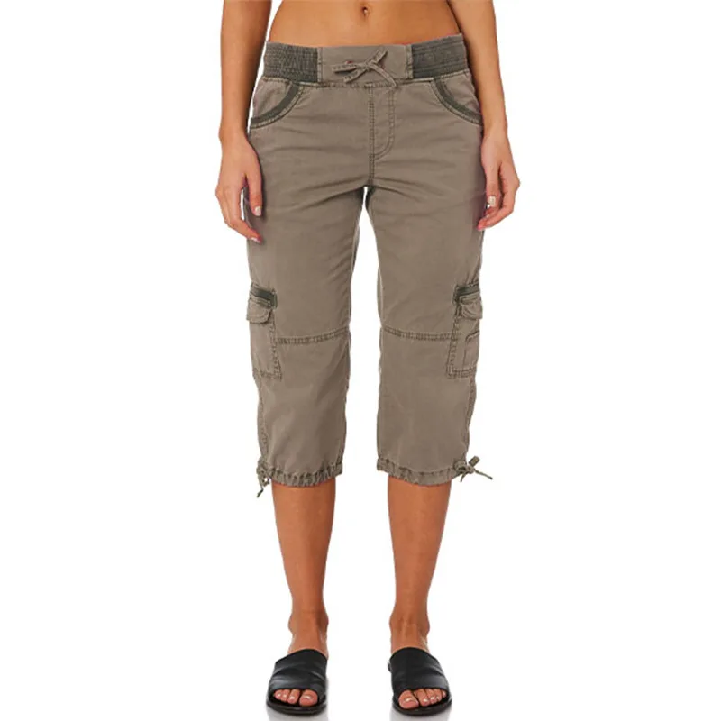 Casual Loose Ladies Drawstring Elastic Waist Overalls Khaki - Shop at LoveMi