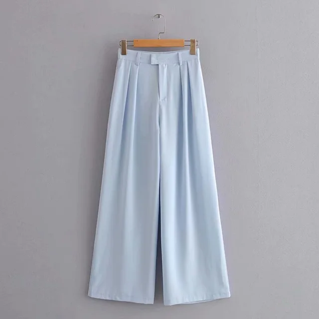 European And American New Loose High Waist Wide Leg Mopping Pants Blue - Shop at LoveMi