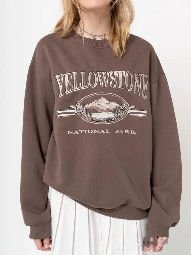 Autumn New Loose Round Neck Casual Long sleeved Printed Sweater Trend Brown - Shop at LoveMi