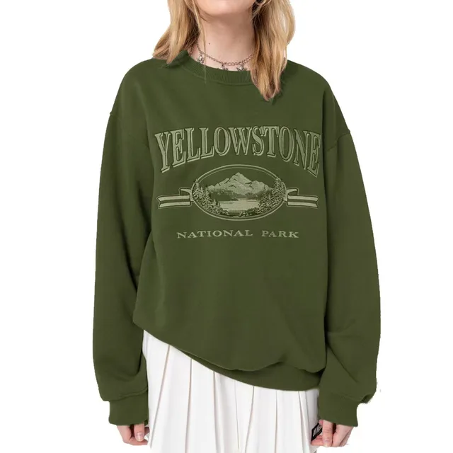 Autumn New Loose Round Neck Casual Long sleeved Printed Sweater Trend Green - Shop at LoveMi