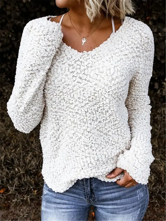 Round Neck Solid Lamb Wool Thickened Long sleeved Sweater White - Shop at LoveMi