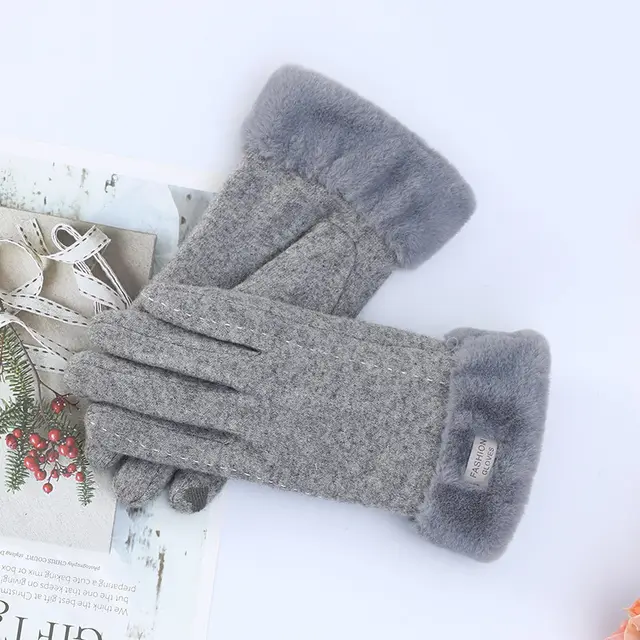 Warm Korean Style Cute Driving Touch Screen Cashmere Gloves Grey - Shop at LoveMi