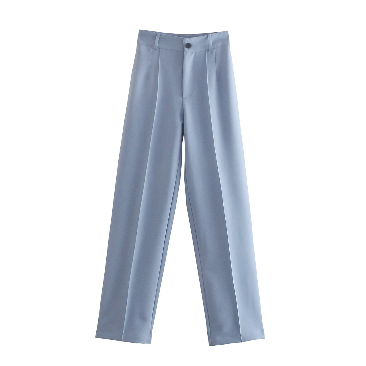 Straight High Waist Slim Solid Color Casual Pants - Light Blue