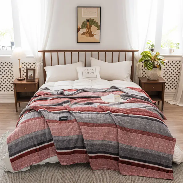 Autumn And Winter Milk Velvet Thickened Yarn dyed Blankets Multifunctional Nap Glorious Yearswine Red - Shop at LoveMi