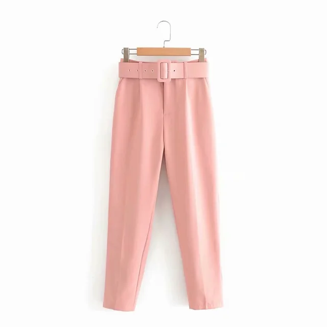 Summer New Style Simple And Fashionable Long Pants With Belt Pink - Shop at LoveMi
