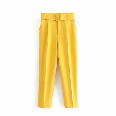 Summer New Style Simple And Fashionable Long Pants With Belt Yellow - Shop at LoveMi