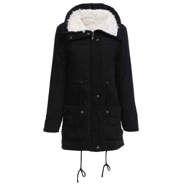 Winter New Slim Slimming Waist Long Lamb Plush Women's Cotton Coat Black - Shop at LoveMi