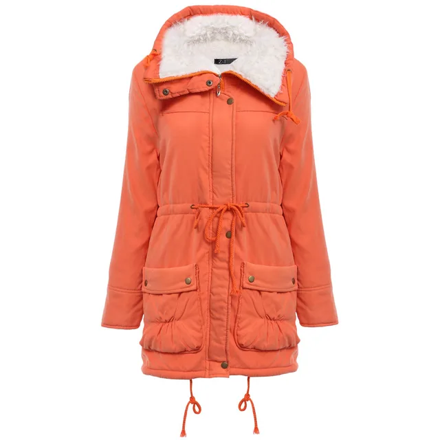 Winter New Slim Slimming Waist Long Lamb Plush Women's Cotton Coat Orange - Shop at LoveMi