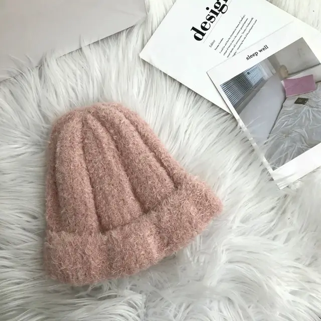 Macaron Color Women's Knitted Wool Warm Hat Pink - Shop at LoveMi