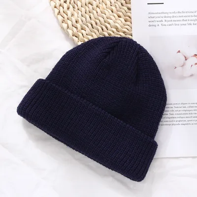 Trendy Dome Autumn And Winter Knitted Woolen Hat Navy Blue - Shop at LoveMi