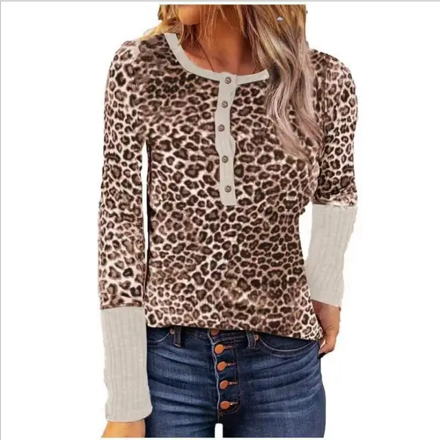 Long Sleeved Pit Strip Slim Fit Round Neck Print Pullover Women's 5 Style - Shop at LoveMi