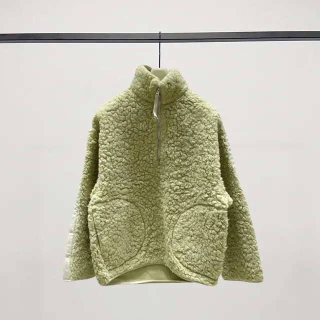 Stitching Lamb Plush Zipper Half high Collar Fleece Sweater Coat Green - Shop at LoveMi