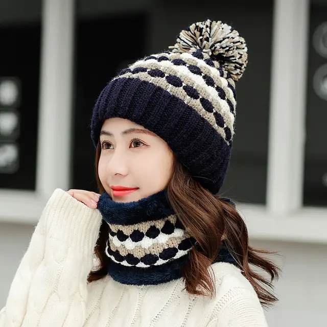 Knit Hat Sweet And Cute All Match Cycling Hood Women Navy Blue - Shop at LoveMi