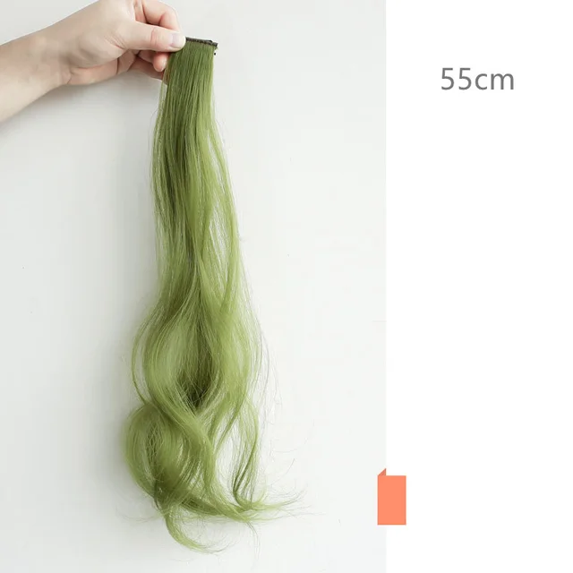 Color Wigs Female Long Hair Highlighting Gradient Invisible Curly Hair Arctic Green - Shop at LoveMi