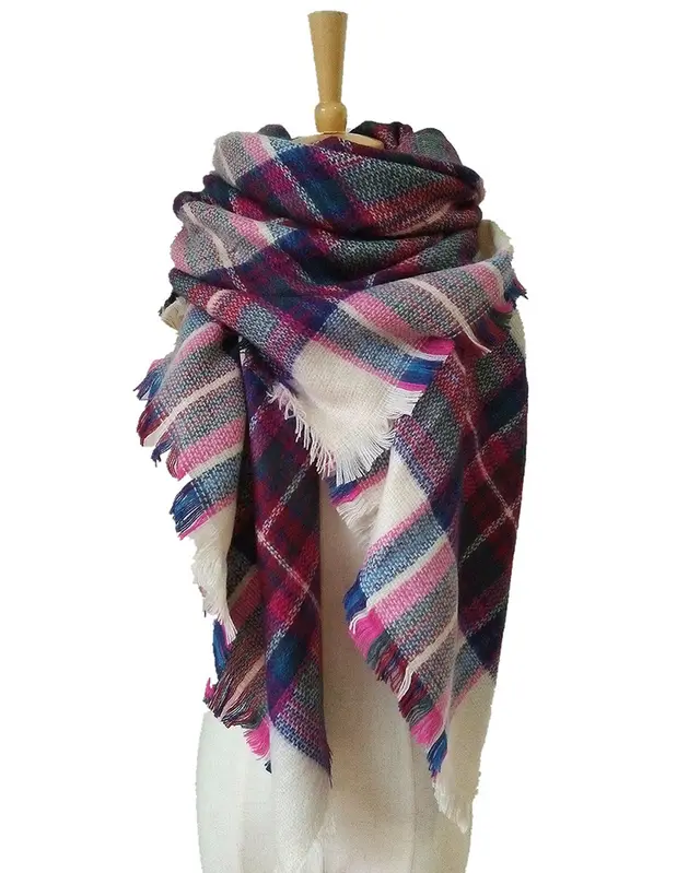 Cashmere like Double sided Colorful Plaid Scarf Beige Pastel Grid - Shop at LoveMi