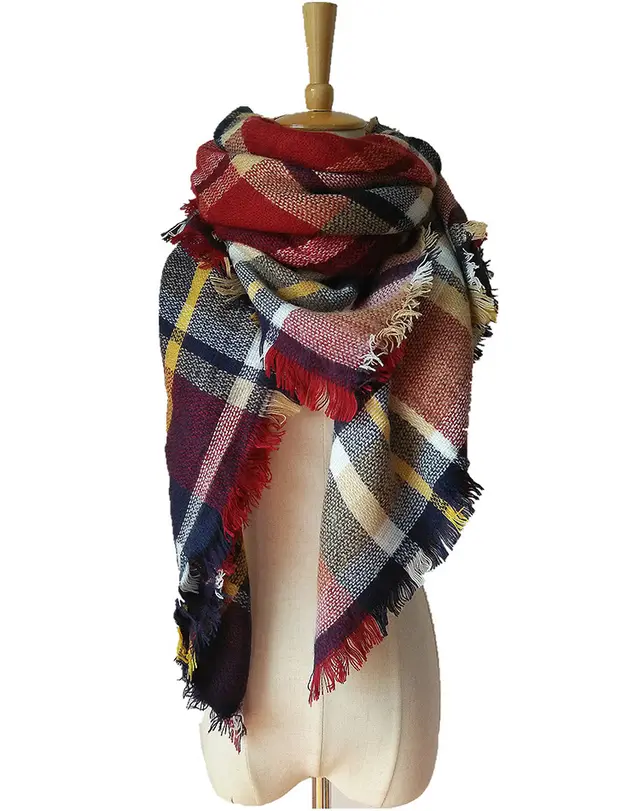 Cashmere like Double sided Colorful Plaid Scarf Burgundy Colorful Grid - Shop at LoveMi