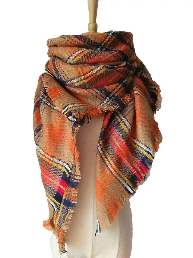Cashmere like Double sided Colorful Plaid Scarf Orange Colorful Grid - Shop at LoveMi