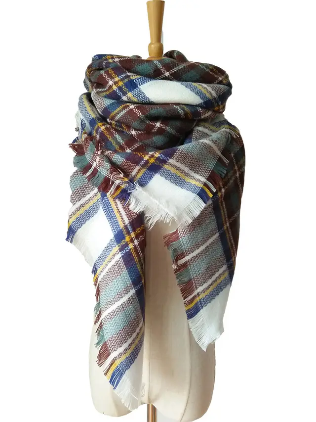 Cashmere like Double sided Colorful Plaid Scarf The Original White Colorful Gr - Shop at LoveMi