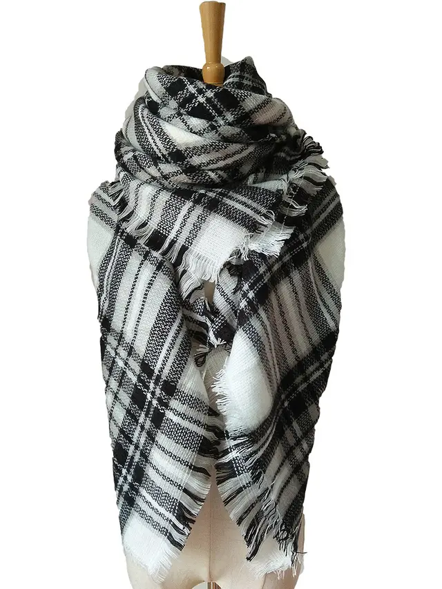 Cashmere like Double sided Colorful Plaid Scarf White And Light Grey Grid - Shop at LoveMi