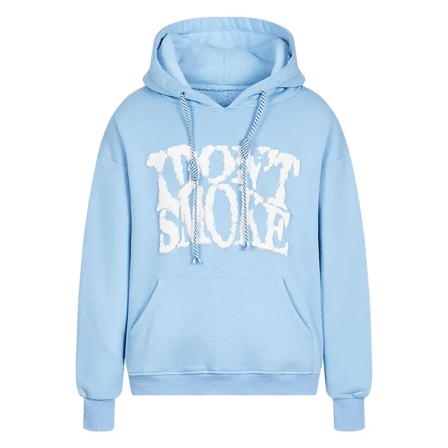 Blue Sky And White Clouds Three dimensional Quit Smoking Logo Couple Sweater Sky Blue Plus Velvet - Shop at LoveMi