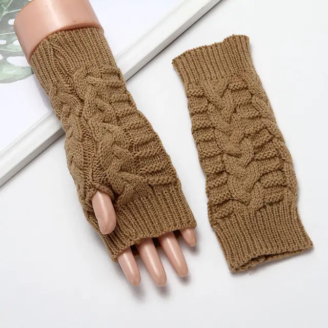 Men's And Women's Extended Warm Wool Leaking Gloves Khaki - Shop at LoveMi