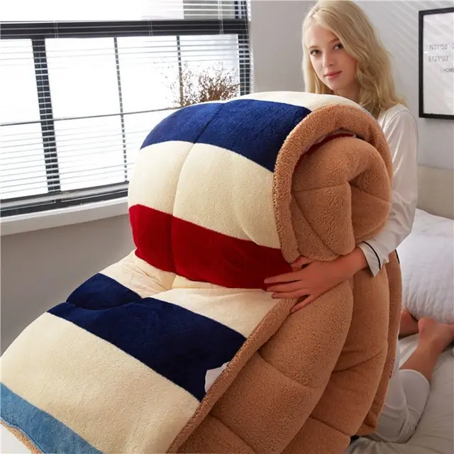 Lamb Velvet Quilt Keeps Warm For Two In Winter Stripe - Shop at LoveMi
