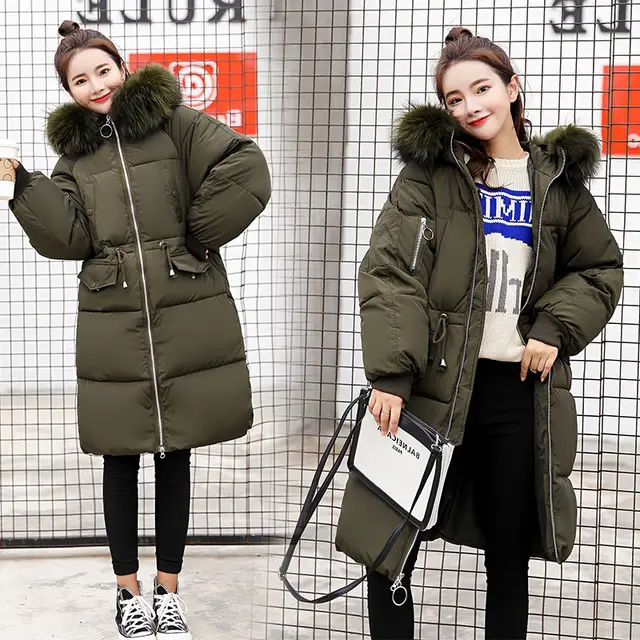Korean Style Plus Size Slim fit Hooded Women's Down Jacket Army Green - Shop at LoveMi