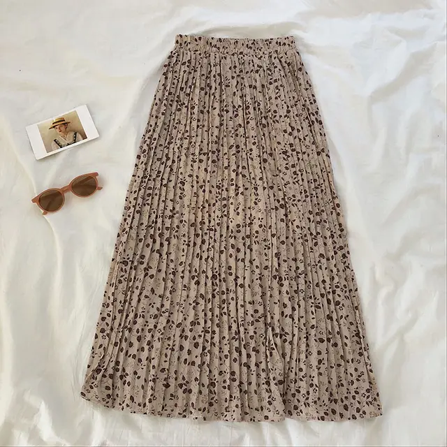Fashionable Sweet All match Floral Embossed High Waist Slim Mid length A line Skirt Apricot - Shop at LoveMi