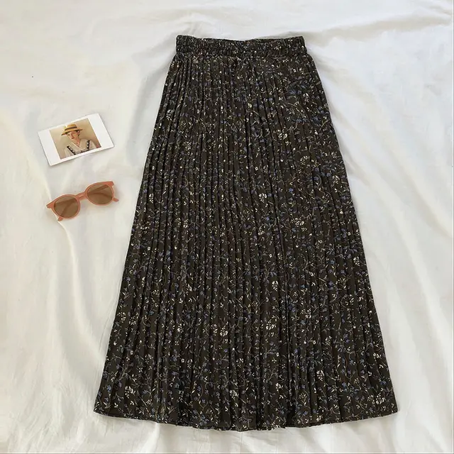 Fashionable Sweet All match Floral Embossed High Waist Slim Mid length A line Skirt Green - Shop at LoveMi