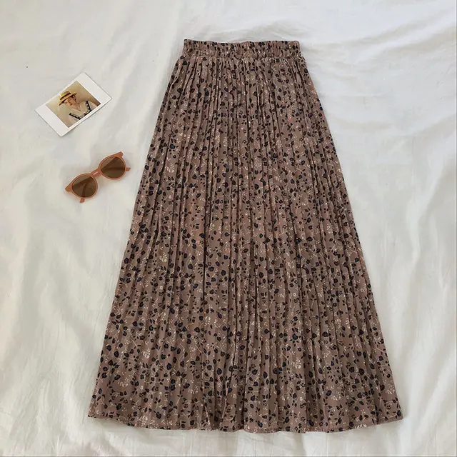 Fashionable Sweet All match Floral Embossed High Waist Slim Mid length A line Skirt Khaki - Shop at LoveMi