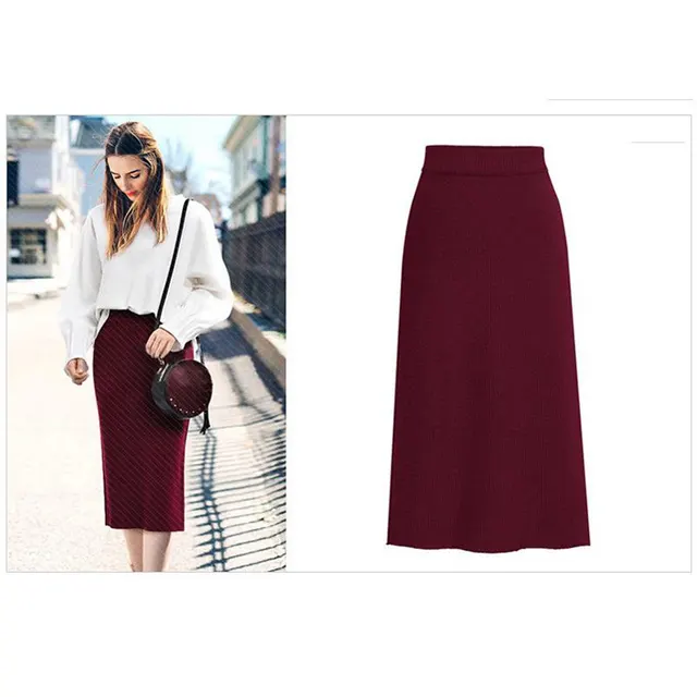 Women's Autumn And Winter New Style Plus Size Knitted Skirt Women Wine Red - Shop at LoveMi