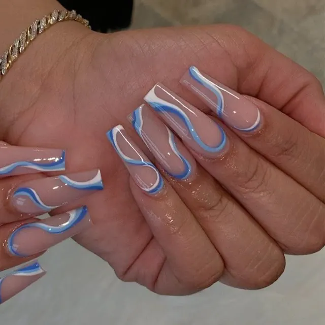 Wearing Nails Finished Soft Nails False Nails Blue Plus Pink - Shop at LoveMi