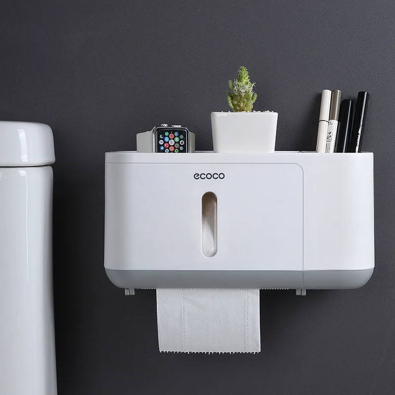 Simple Multifunctional Paper Towel Holder Nail free Waterproof Towel Pumping Grey - Shop at LoveMi