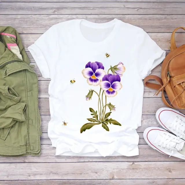 Flower Fashion Print White Short Sleeve Gh69N - Shop at LoveMi