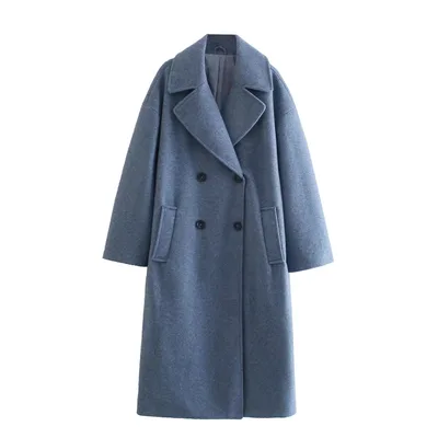 Temperament Commuting Lightly Cooked Wind Solid Color Lapel Woolen Coat Blue - Shop at LoveMi
