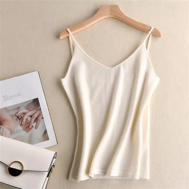 Spring And Summer V neck Camisole Bottoming Underwear Loose Knit Sweater White - Shop at LoveMi