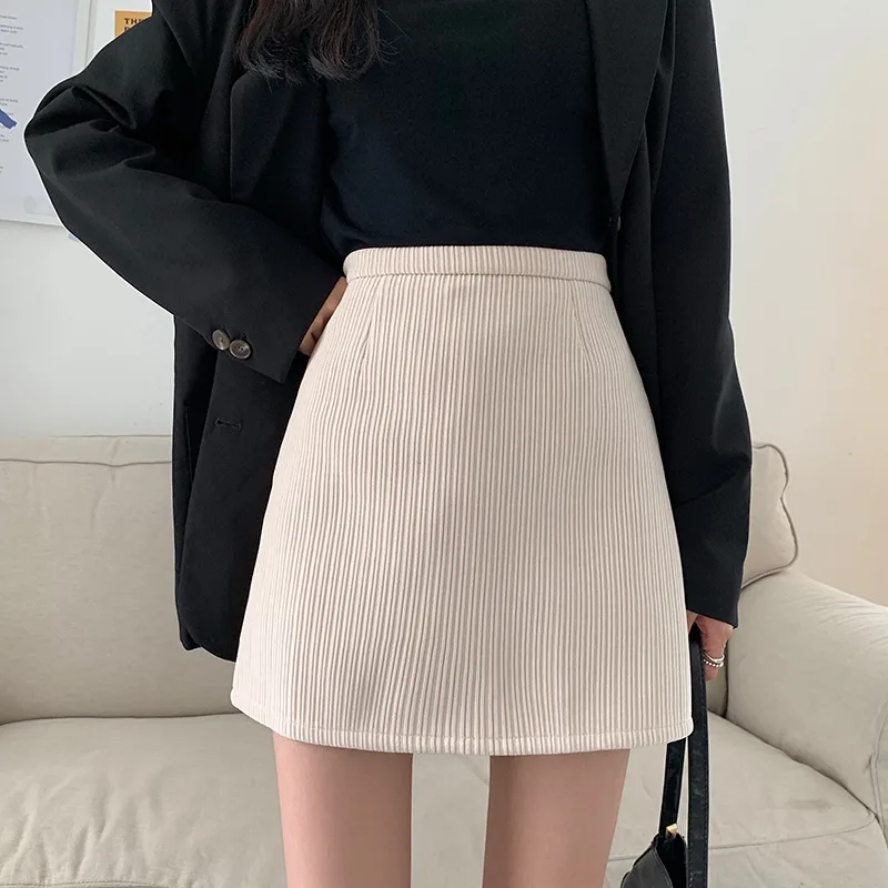 Was Thin And All match Corduroy A line Wrap Hip Skirt Tide Apricot - Shop at LoveMi