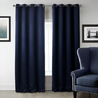 Dark Blue Bedroom Blackout Fabric Printed Curtains - Navy Blue
